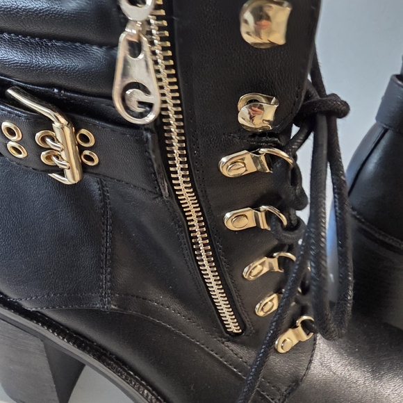 G by Guess Black Lace Up Boots with Gold Details - Picture 4 of 4